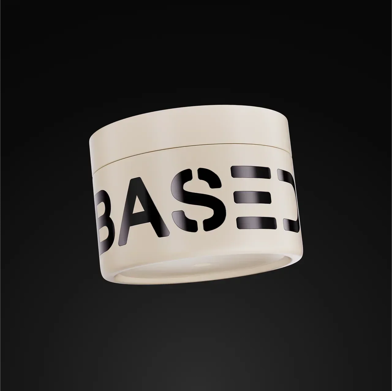 BASED Curl Gel, cream jar tilted against a black background