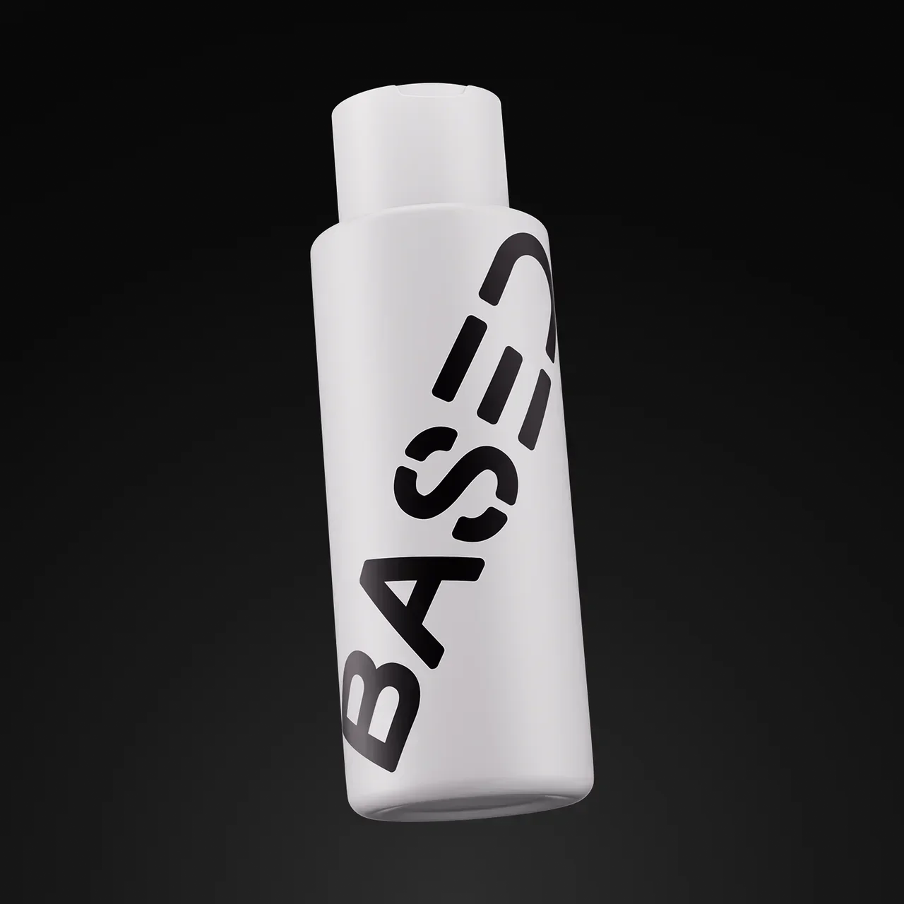 BASED Body Wash bottle at an angle on a black background