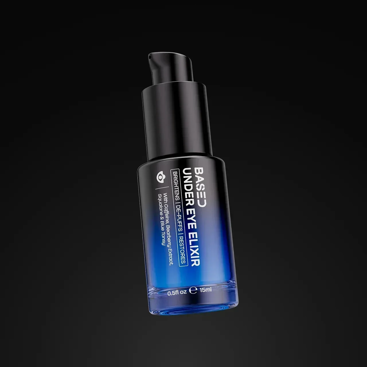 BASED Under Eye Elixir pump bottle with benefits and key ingredients on the label