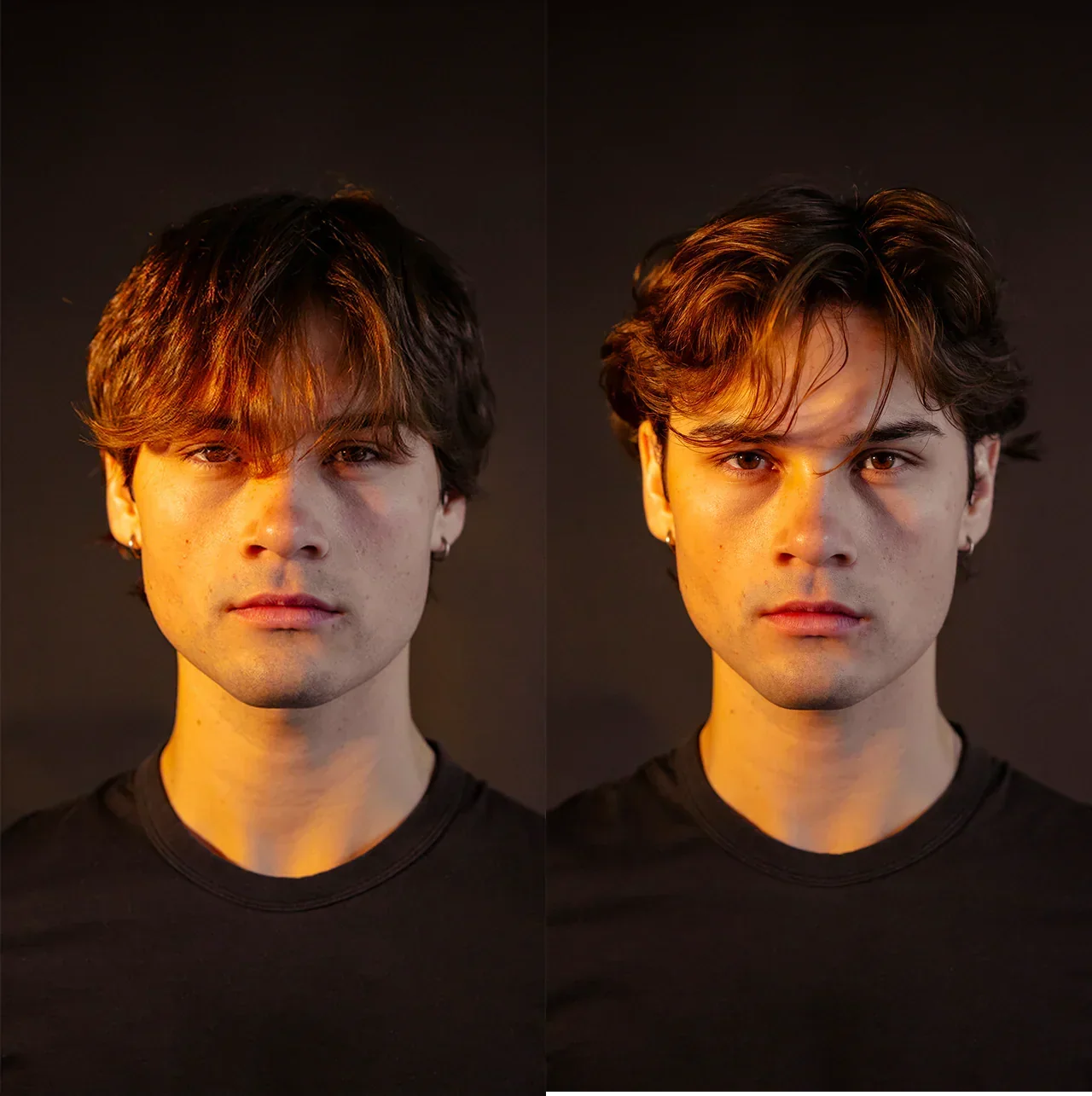 BASED Texture Powder before-and-after portraits: flat hair, then voluminous textured hair