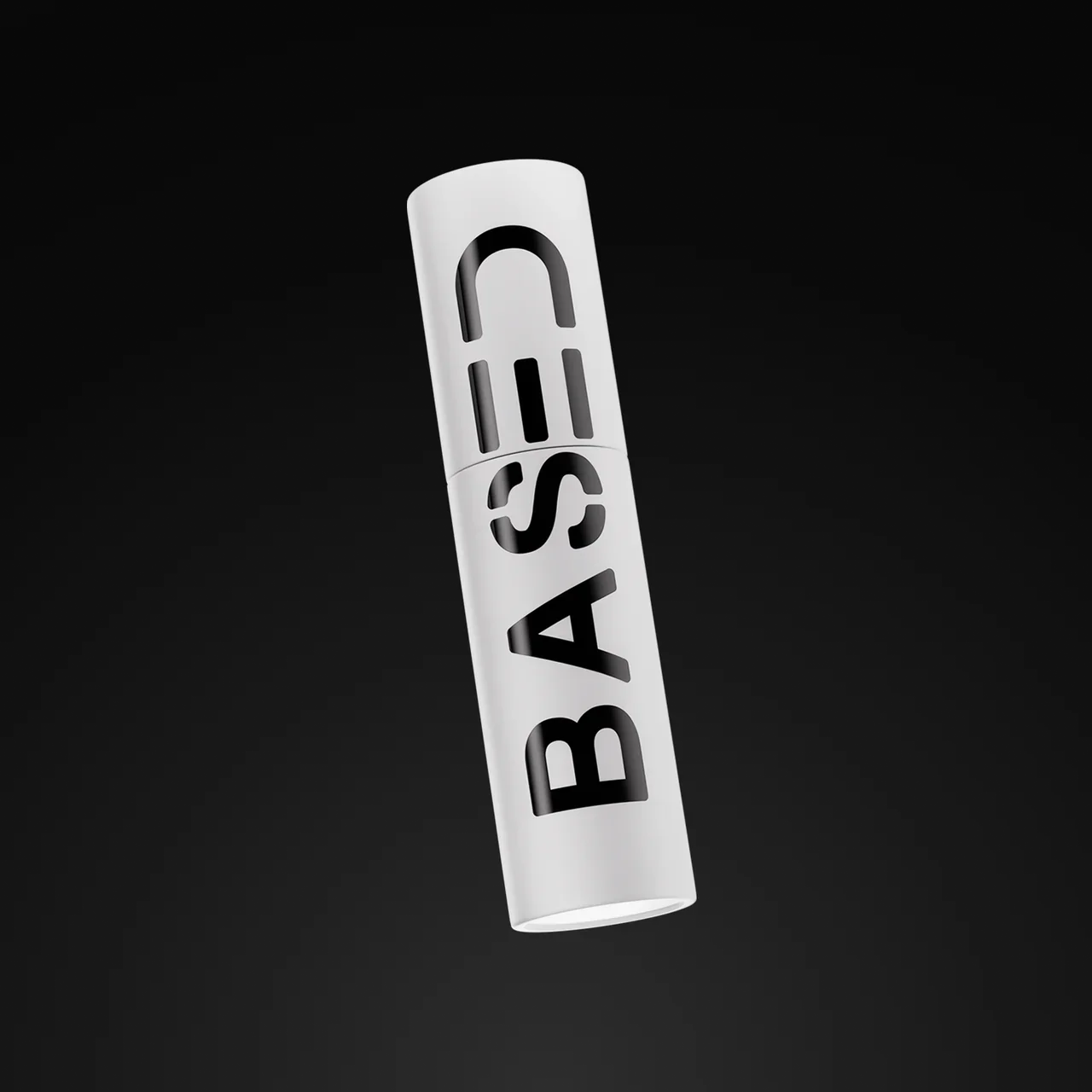 BASED Texture Powder tilted cylindrical bottle with black BASED logo on a black background