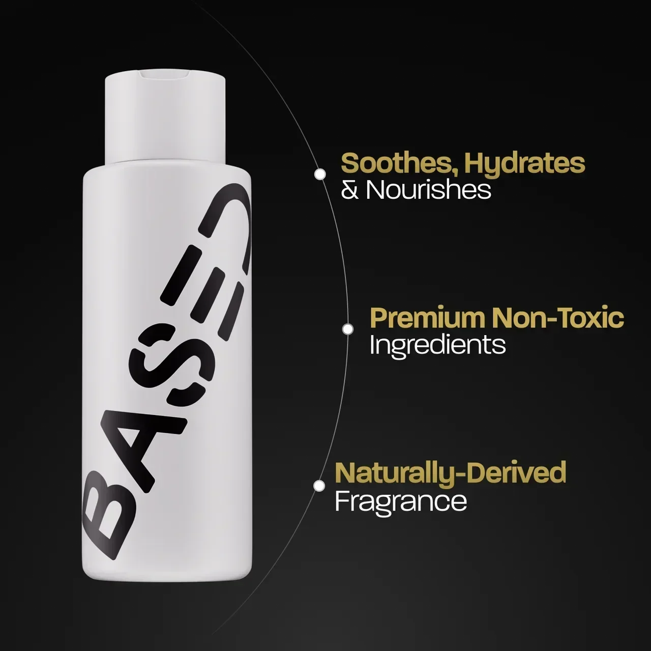 BASED Body Wash bottle beside a list of skin benefits