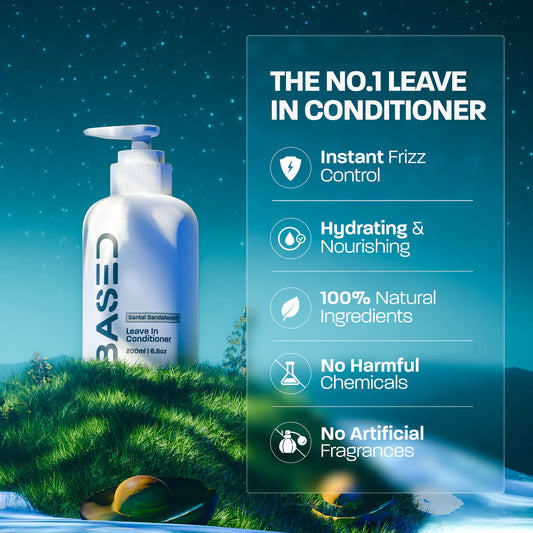 BASED Leave-In Conditioner benefits - instant frizz control, hydrating nourishing, 100% natural ingredients